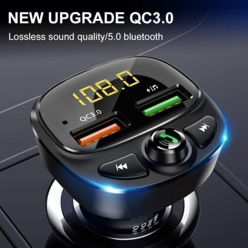 Car Bluetooth 5.0 FM Transmitter Wireless MP3 Player 12-24V Audio Receiver Dual QC3.0 USB Fast Charger with Mic USB/TF Support