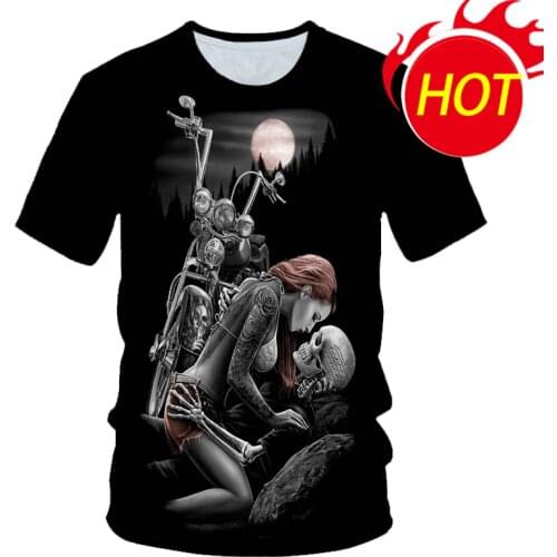 Mens Skull Beauty Rock Cool 3D T-shirt Motorcycle Punk Sexy Printed T Shirts Clothes Tshirt Summer Top Homme Hipster Pop Shirt