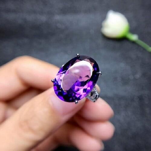 New Product Temperament Amethyst Oval Color Treasure Open Ring Women Fashion Luxury Live Mouth Ring