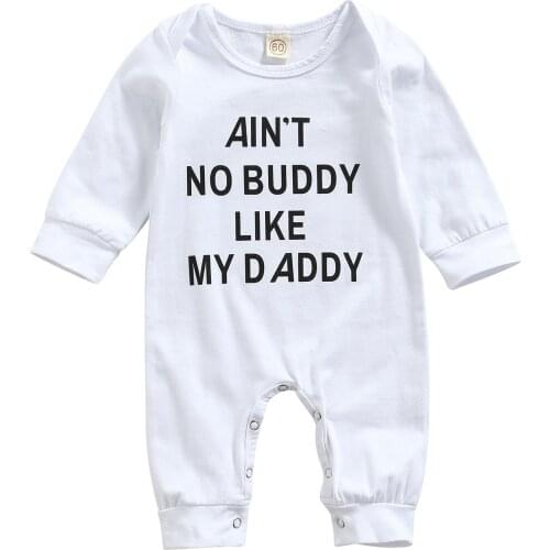 2021 0-18M Casual Baby Girl Boy Romper Letter Print Round Neck Long Sleeve White Jumpsuit Spring Autumn Cotton Outfit