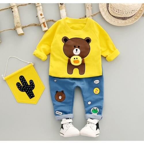 Baby Boys Clothing Set Spring or Autumn New 2020 Style Cotton long Sleeve with Bear Print Baby Boy Clothes 12M-3Y