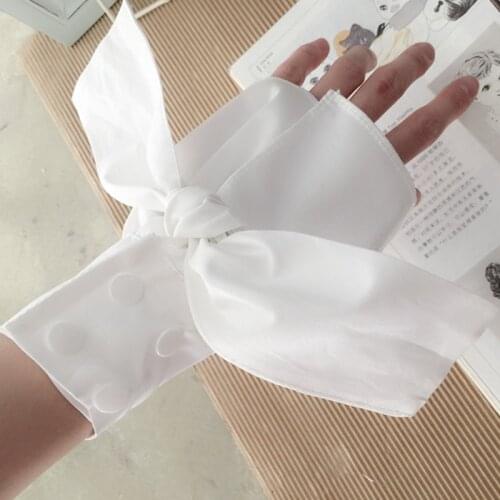Lace bow blue cotton mummy sleeves decorated cuffs False temperament white Black Chiffon Crest Collar Lace silky gray organist