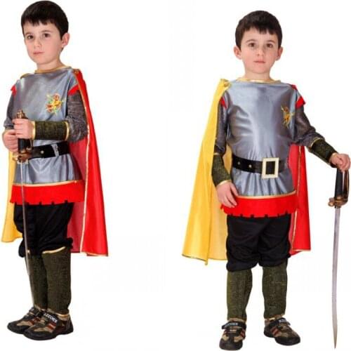 M L XL Free Shipping Boys Prince Costume Halloween Warrior Cosplay Clothes Noble King Suits Kids Carnival Fancy Dress 4pcs/set