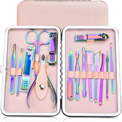 Rainbow Chameleon Manicure Nail Kits Stainless Steel Clippers Cutter Pliers Sanding File Acne Needle Toenail Grooming Sets