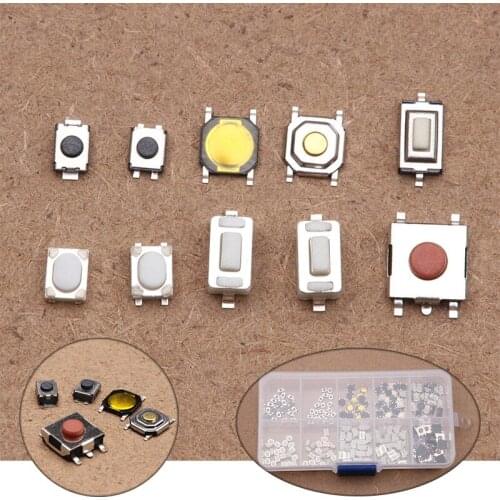 200PCS Tactile Push Button Switch Set 10Types Durable Car Remote Keys Button Microswitch Touch Bind Feet White Pin Kit