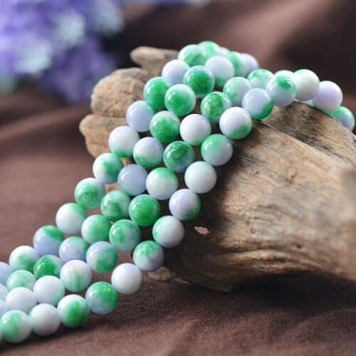 Joanlyn Grade A Natural 3 Color Green White Purple Jade Beads 6mm-12mm Smooth Polished Round 15 Inch Strand JA50