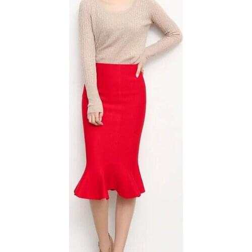 New Women Skirt Flounced Hem Slim Knitting OL Beautiful Ladies Fishtail Skirts