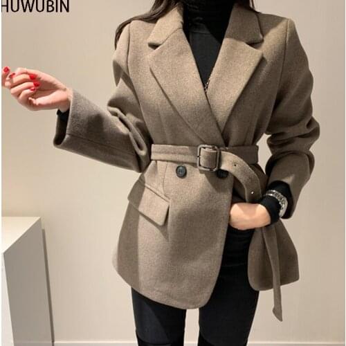 2021 Spring And Autumn New Korean Chic Polo Woolen Coat Womens Wear Short Casual Waist Slim Retro Wool Coat
