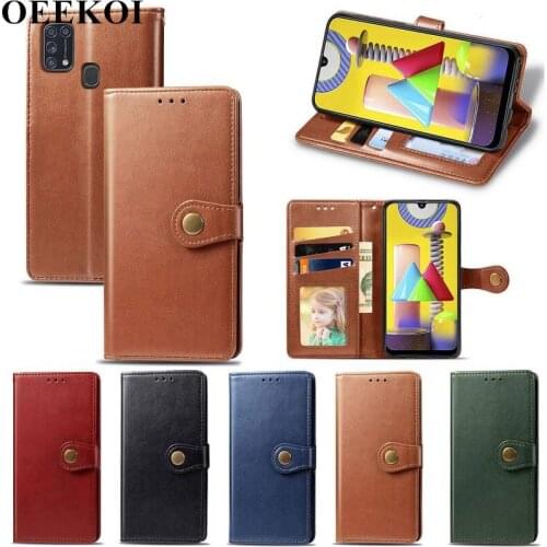 OEEKOI Pure Color PU Leather Wallet Flip Cover Case for Samsung Galaxy M31
