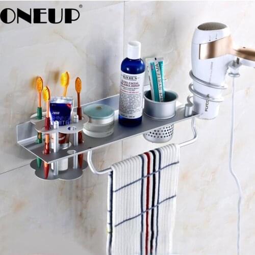 ONEUP Space Aluminum Multi-Function Bathroom Set Hair Dryer Rack Tube Holder Toothbrush Holder Bathroom Set Wash Storage Rack