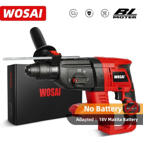 WOSAI 20mm MT Series Cordless Rotary Hammer Rechargeable Impact Drill Brushless Electric Hammer for 18V Makita Lithium Battery