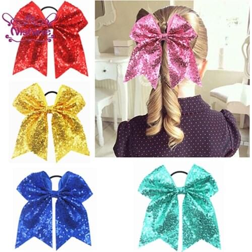 Nishine 16*20 CM Solid Color Sequins Bowknot Elastic Hairband DIY Handmade Dovetail Bows Baby Girls Hair Rope Infant Accessories