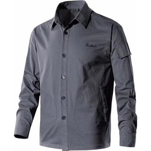 Boys Tops Cute Long Sleeve Shirt Men Casual Business Cotton Oversized Button Up Shirt Collar Grey Social Shirts Male Workwear