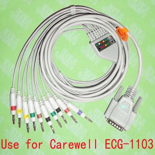 Compatible with 15PIN Carewell ECG-1103 EKG Machine the One-piece 10 lead cable and 4.0 banana leadwires,IEC or AHA