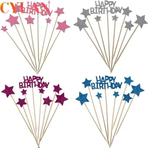 CYUAN 1set Sparkling Happy Birthday Cake Topper Baby Shower Cake Baking Party Decoration Kids Children Birthday Party Supplies