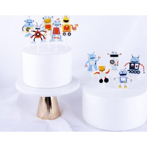 10pcs/Lot Simple Alien Robot Acrylic Cake Topper For Birthday Decoration Baby Cake Topper Happy Birthday Personalized Cake Decor