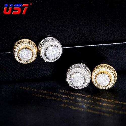 US7 1 Pair Rhinestone Crystal Stud Earrings Gold Silver Color Iced Out Round Bling Earring For Men&Women Fashion Hip Hop Jewelry
