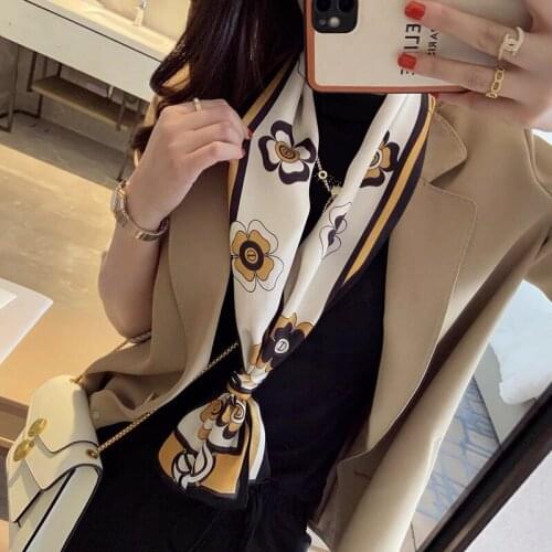 2021 spring Korean version of all-match women scarf silk hand-feel double-sided printing scarf thin section scarf 15x150cm