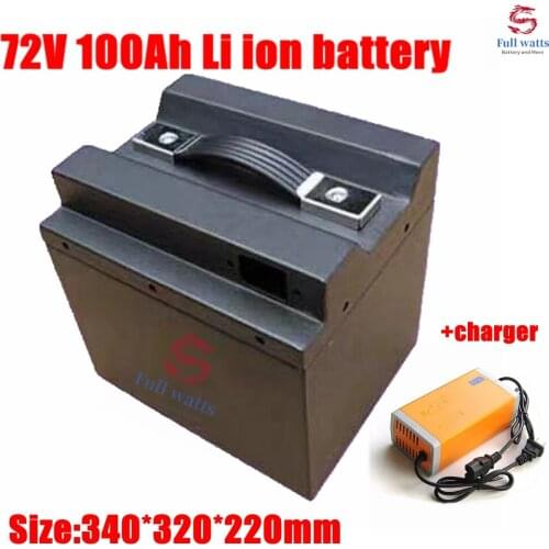 Waterproof case 72V 100Ah Li-ion battery with 100A BMS for 7200W bike tricycle Forklift EV motorcycle scooter +10A Charger