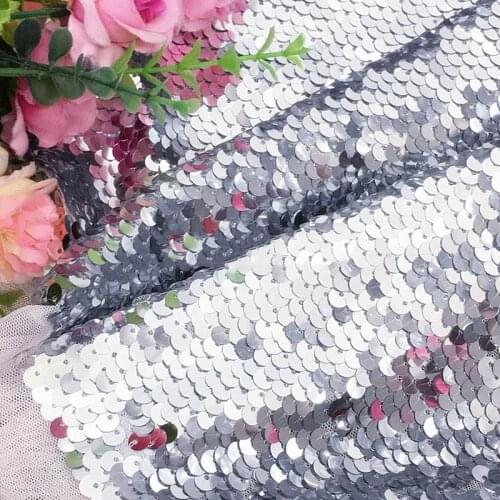 GLace 1Y/Lot 7MM silver white sequin fabric fish scales sequin net cloth lace fabric for dress wedding decoratin TX828