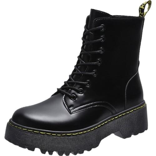 Womens Boots Platform Shoes Punk Gothic Genuine Leather Soft Cowhide Increase Height Non-slip Side Zipper Fashion 2021 35-41 New