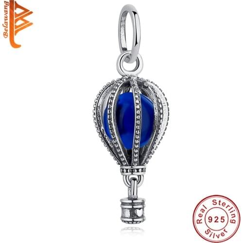 Luxury Blue Hot Air Balloon Travel Charm fit Necklace Charm Bracelet Women Wedding Engagement 925 Sterling Silver Jewelry Gift