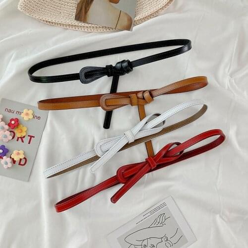 Lady Decorated Thin Knot Waistbands For Woman Fashion Real Leather Knotted Waist Seal Coat Dress Jeans Soft Cowhide Belts Girl