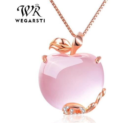 WEGARSTI Rose Quartz Necklace For Women Gemstone 925 Silver Necklace With 18K Rose Gold Plated Chain Fine Jewelry Simple Style