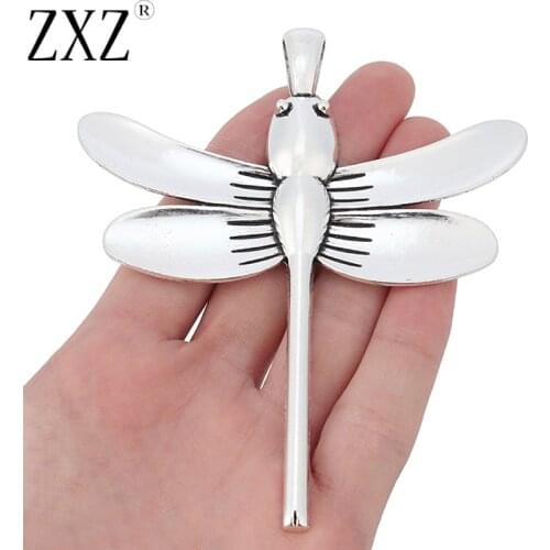 ZXZ 2pcs Tibetan Silver Huge Dragonfly Charms Pendants for Necklace Jewelry Making Findings 114x108mm