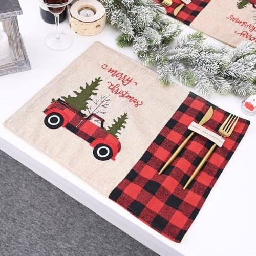 1Pcs lattice car Pattern Kitchen Placemat Cotton Linen Dining Table Mats Coaster Pad Bowl Cup Mat dress up Christmas Home Decor
