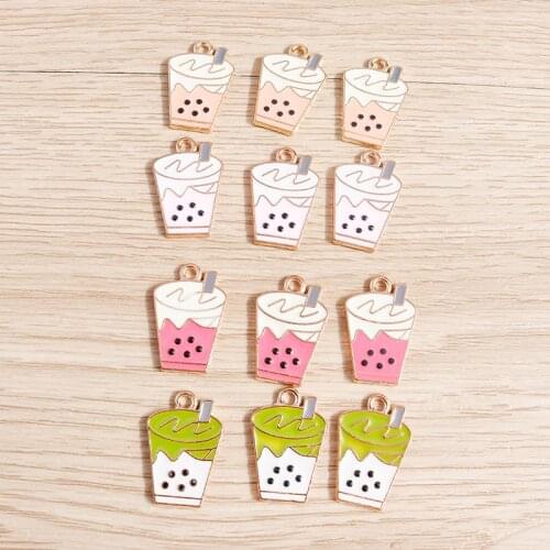 10pcs 15*22mm Drink Charms Enamel Summer Milk Tea Charms Pendants for DIY Earrings Necklace Key Chain Jewelry Making Findings