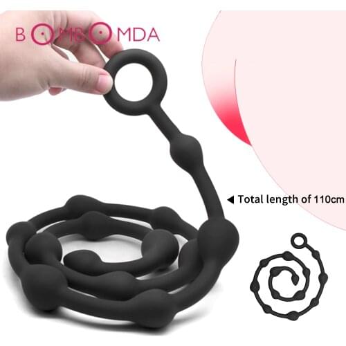 111cm Long Anal Beads Silicone Dildo Butt Plug for Beginner Black Prostate Massager Anal Plug Sex Toys for Women Men Masturbate