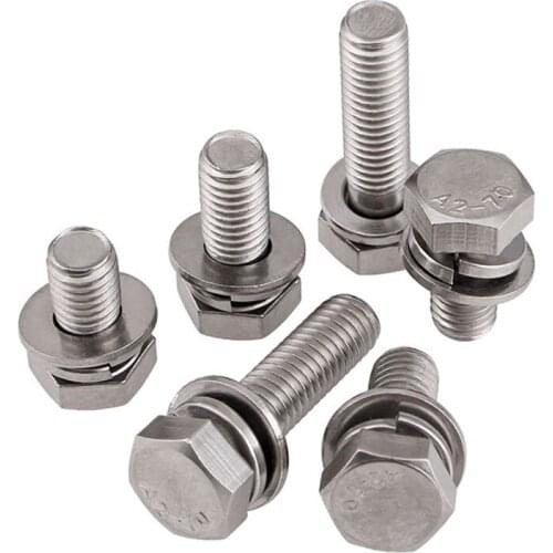 3/5/10Pcs 304 Stainless Steel External Hex Trimming Screws M5 M6 M8 M10 Three Combination Screws Bolts
