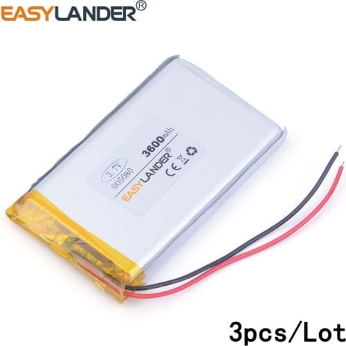 3pcs /Lot 905080 3600mah 3.7v lithium Li ion polymer rechargeable battery For PDA Tablet PCs Digital Products cell phone speaker