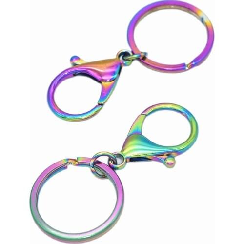 35mm Rainbow Swivel clasp with Key Ring Split Rings Lanyard Snap Hook Spring Clip Snap Hook Lobster Clasp for Bag Keychain 4pcs