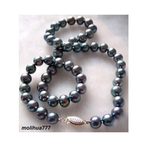 9--10mm Real Black Pearl 18KGP Fish Clasp Necklace