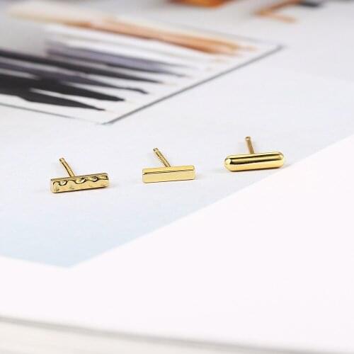925 Sterling Silver Stud Earring for Women Simple Geometry Cylindrical Light Gold Color Fine Jewelry Gift EMER013