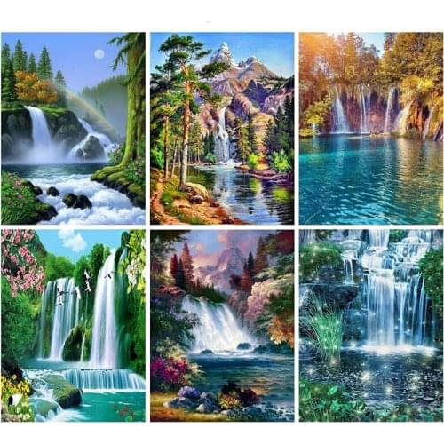 5D DIY Diamond Embroidery Waterfall Scenery Diamond Painting Kit Full Square Rhinestones Mosaic Home Decoration