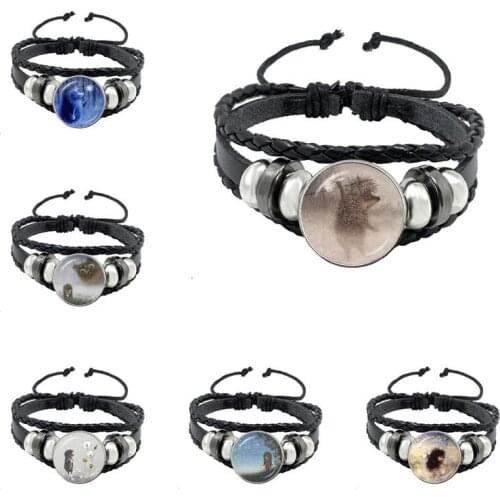 Dropship Hedgehog In The Fog Cartoon Photo Handmade Bracelet Women Men Multilayer Black Leather Bangle Jewelry Gift