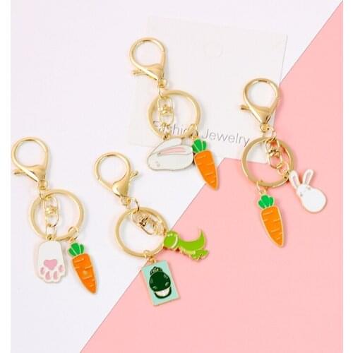 Ins new dinosaur cute cartoon rabbit carrot key chain bag backpack Pendant Keychain accessories