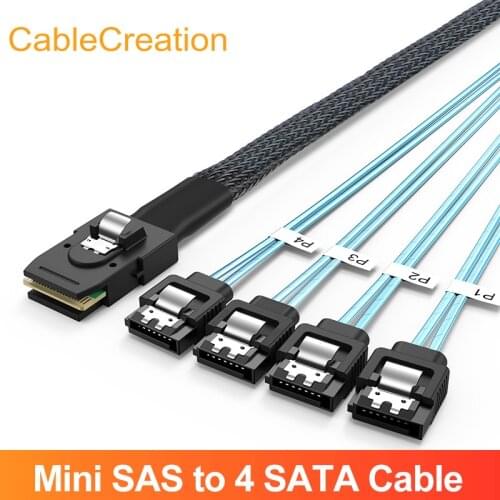 SATA Cable, CableCreation Mini SAS 36Pin (SFF-8087) Male to 4 SATA 7Pin Female Cable, 0.5m/1m