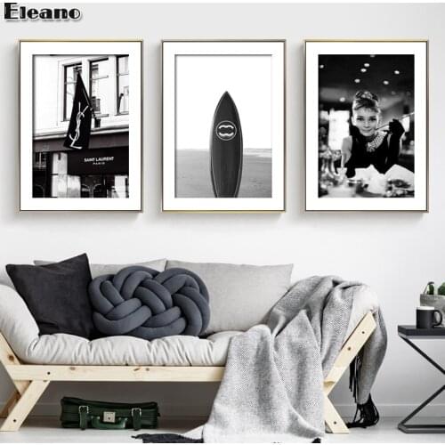Retro Black and White Poster Smoking Hepburn Canvas Print Surfboard Picture Living Room Wall Home Decoration Modern Art Painting