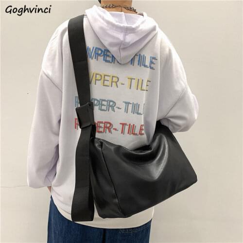 Black PU Leather Shoulder Bags Large Capacity Couples Travel Zipper Casual Crossbody Handbags Multi-function High Street Retro