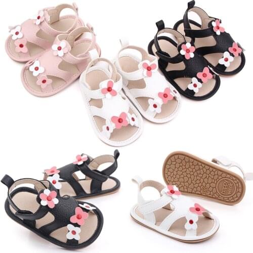Baby Walking Shoes 2021 Summer Kids Footwear Flat With Sandals Ankle-Wrap Shoes with Flowers PU Leather Girls Cute Sandals