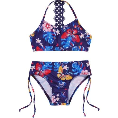 Kids Girls Floral Printed Bikini Sets 2 Pieces Swimming Suit Sleeveless Top Swim Trunks Brazilian Swimsuit Bathing Suit Swimwear