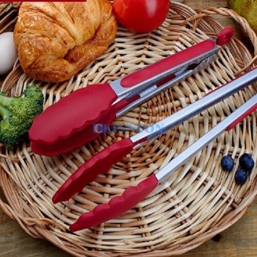 DHL 200PCS High Quality Silicone Salad Serving Kitchen Cooking Accessories Handle Clamp Family Outdoor Bbq Tongs