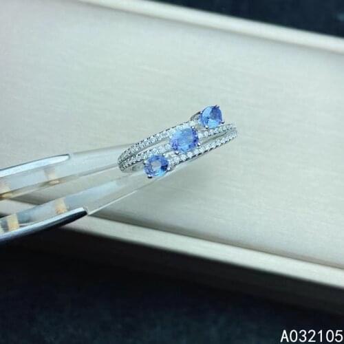 KJJEAXCMY fine jewelry 925 sterling silver inlaid Natural Tanzanite women elegant exquisite adjustable gem ring support detectio