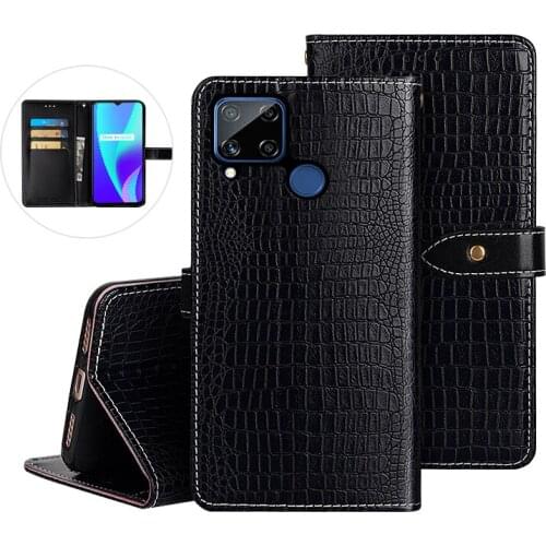 Leather Case For OPPO Realme C15 6.5" Case Crocodile Pattern Flip Cover Skin Wallet Realme C15 2020 Phone Shell Fundas Etui