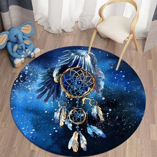 Ethnic Style Dream Catcher Round Carpets Soft Blue Area Rug Anti-slip Floor Mat Bohemian Bedroom Carpet Living Room Decoration