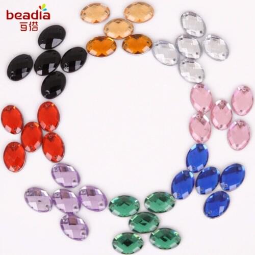 Best Selling!!10x14mm 50pcs/bag Double Hole Oval Grid Face Acrylic Crystal for DIY Craft Accessories